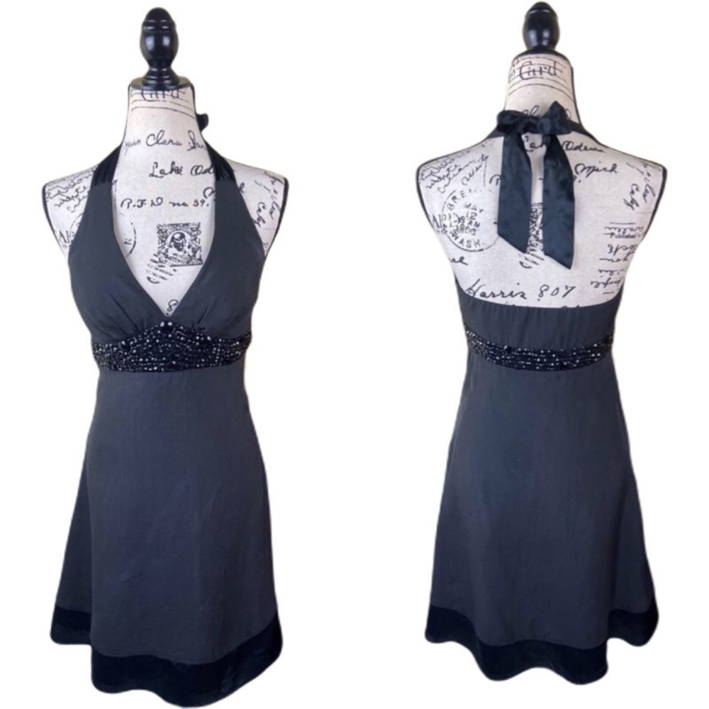 WHBM Black Silk Halter Cocktail Dress
